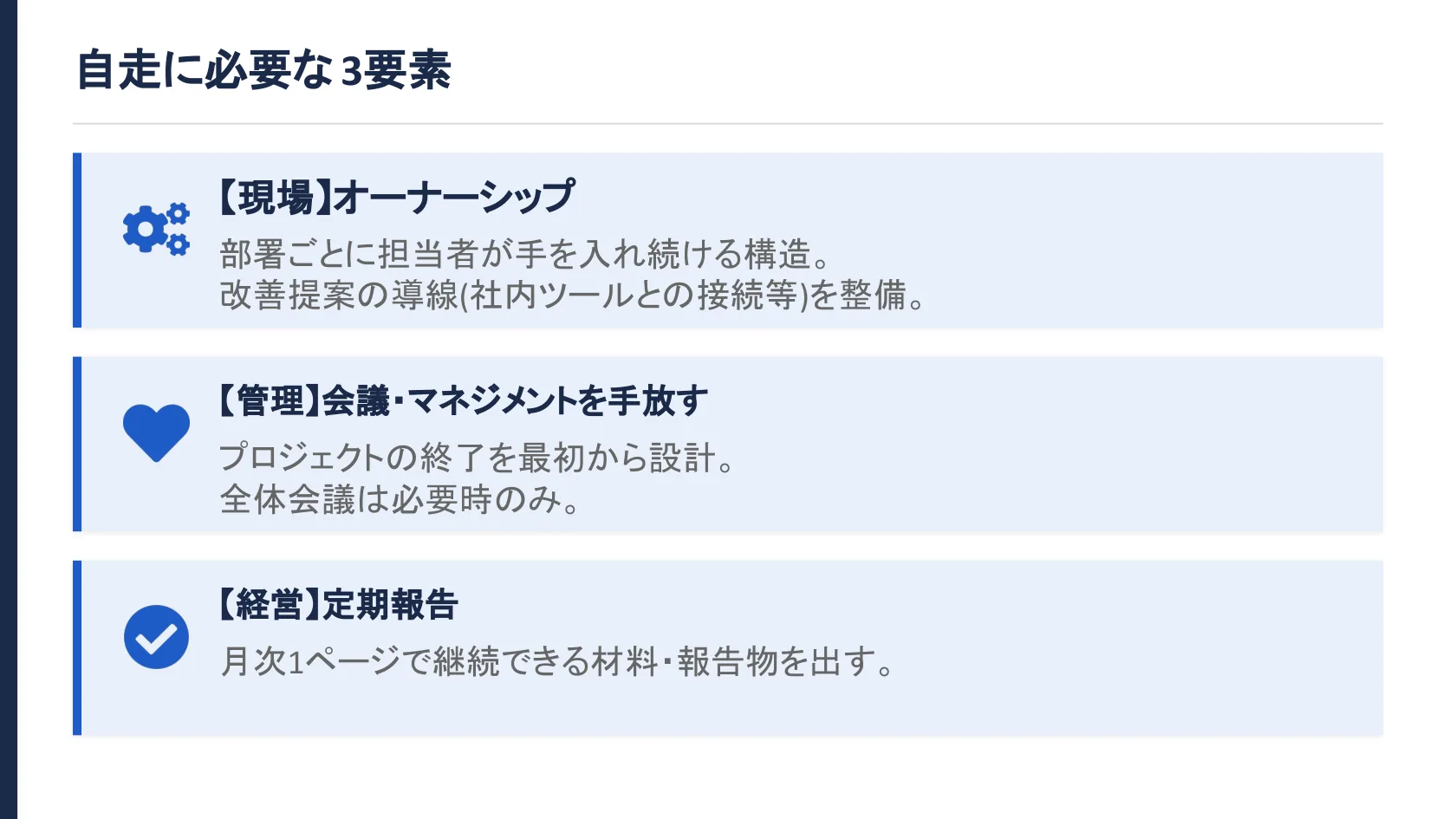 自走に必要な3要素(現場・管理・経営)